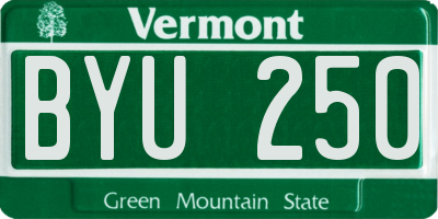 VT license plate BYU250