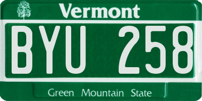 VT license plate BYU258