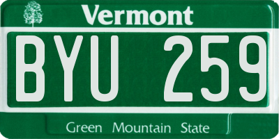 VT license plate BYU259