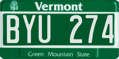 VT license plate BYU274