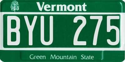 VT license plate BYU275