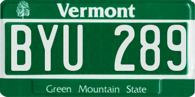 VT license plate BYU289