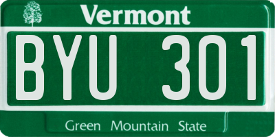 VT license plate BYU301