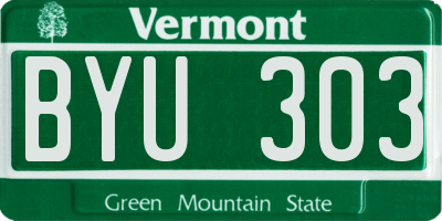 VT license plate BYU303