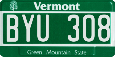 VT license plate BYU308