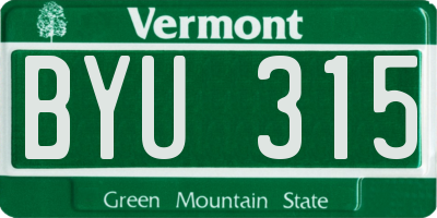 VT license plate BYU315
