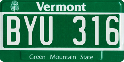 VT license plate BYU316