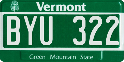 VT license plate BYU322