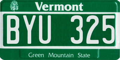 VT license plate BYU325