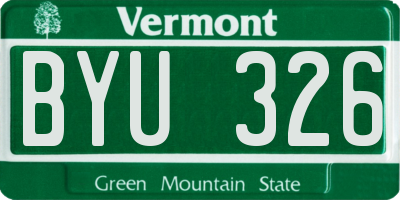 VT license plate BYU326