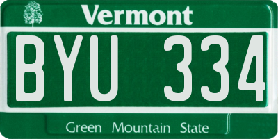 VT license plate BYU334