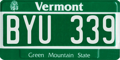 VT license plate BYU339