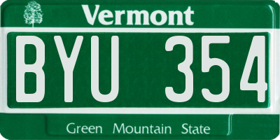 VT license plate BYU354