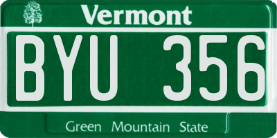 VT license plate BYU356