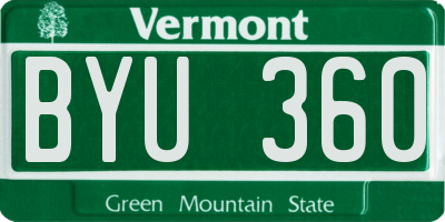 VT license plate BYU360