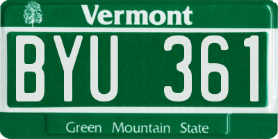 VT license plate BYU361