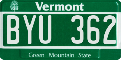 VT license plate BYU362