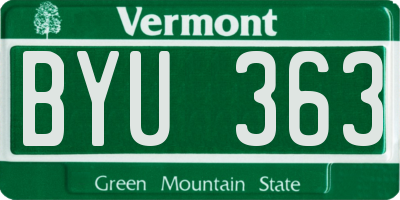 VT license plate BYU363