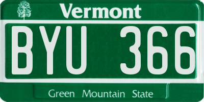 VT license plate BYU366