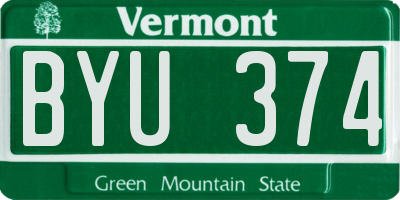 VT license plate BYU374