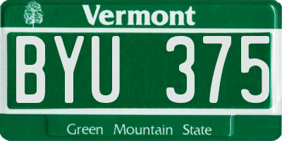 VT license plate BYU375