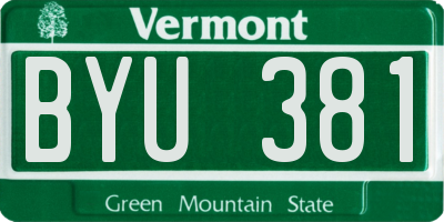 VT license plate BYU381