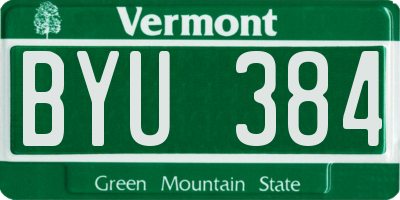 VT license plate BYU384