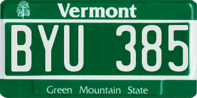 VT license plate BYU385