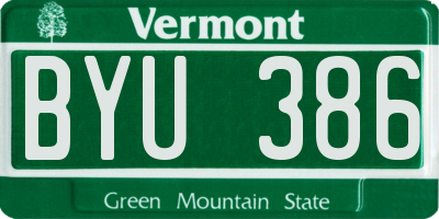 VT license plate BYU386