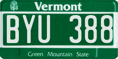 VT license plate BYU388
