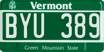 VT license plate BYU389