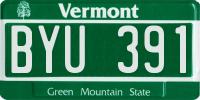 VT license plate BYU391