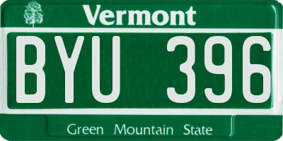 VT license plate BYU396