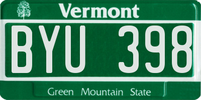 VT license plate BYU398