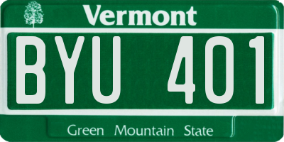 VT license plate BYU401