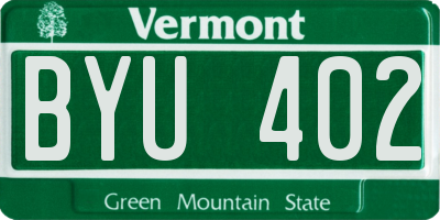 VT license plate BYU402