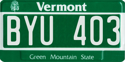 VT license plate BYU403