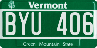 VT license plate BYU406