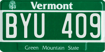 VT license plate BYU409