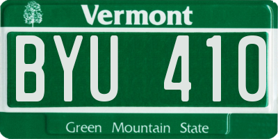 VT license plate BYU410