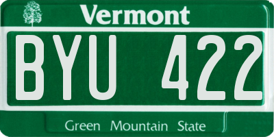VT license plate BYU422