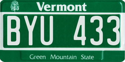 VT license plate BYU433