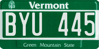 VT license plate BYU445