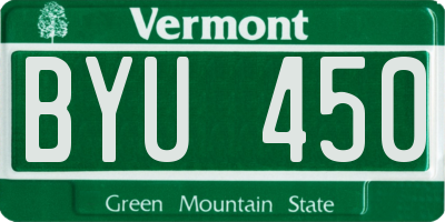 VT license plate BYU450