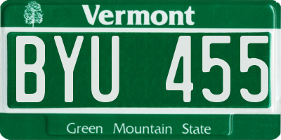 VT license plate BYU455