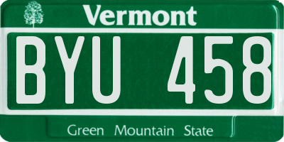VT license plate BYU458