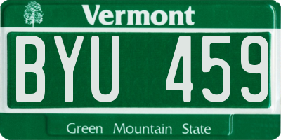 VT license plate BYU459