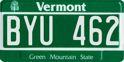 VT license plate BYU462
