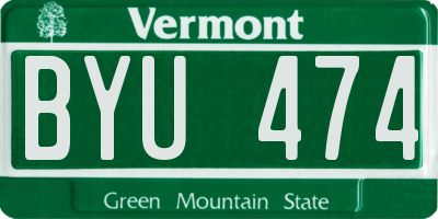 VT license plate BYU474