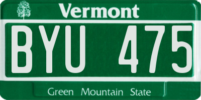 VT license plate BYU475